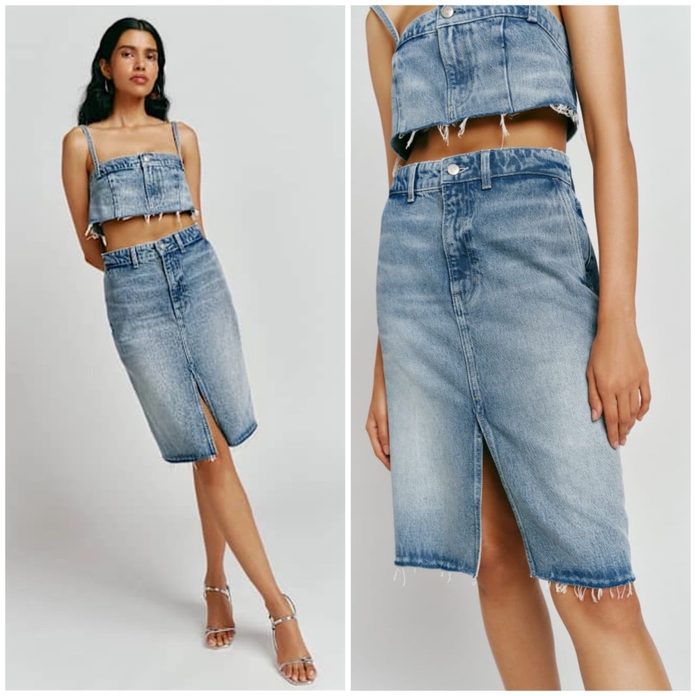 NEW Reformation Dyani Denim Midi Skirt Size 24